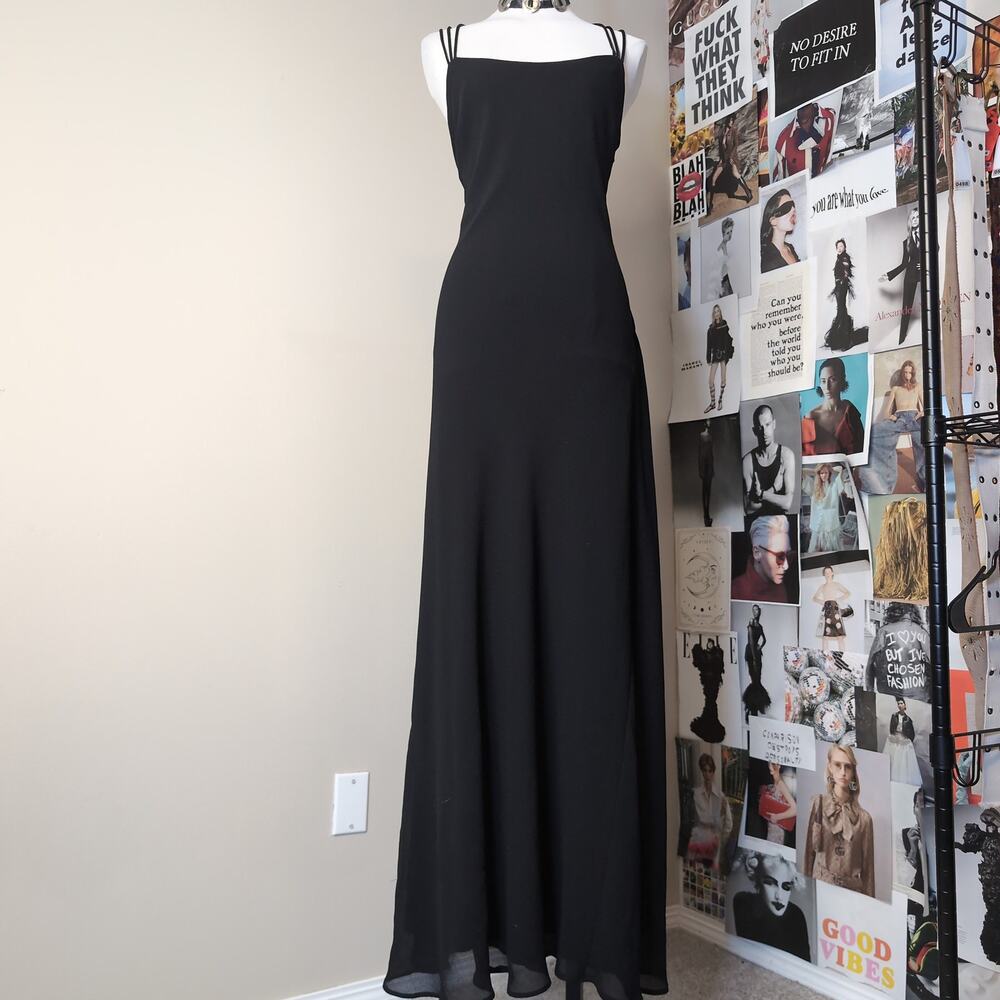 Black Strappy Lattice Back Maxi Vintage Dress